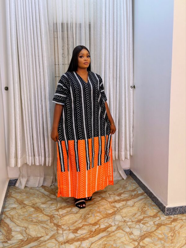 Agbeke Ankara Black and Orange 2 Tone kaftan