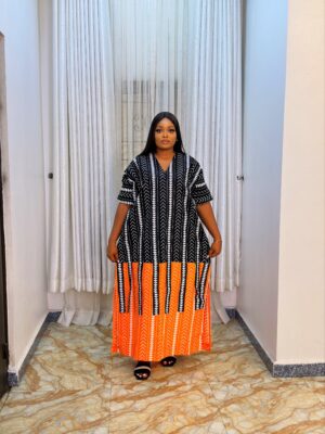Agbeke Ankara Black and Orange 2 Tone kaftan