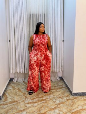 Agbeke Adire Smokey Jumpsuit (Wine)