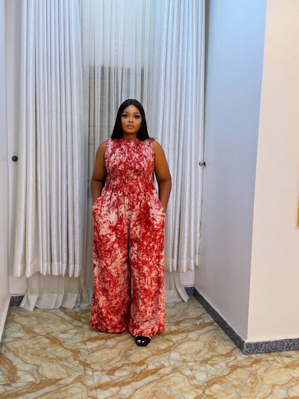 Agbeke Adire Smokey Jumpsuit (Wine)