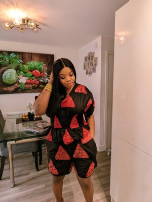 Agbeke Adire 2 Piece Short Set (Red)