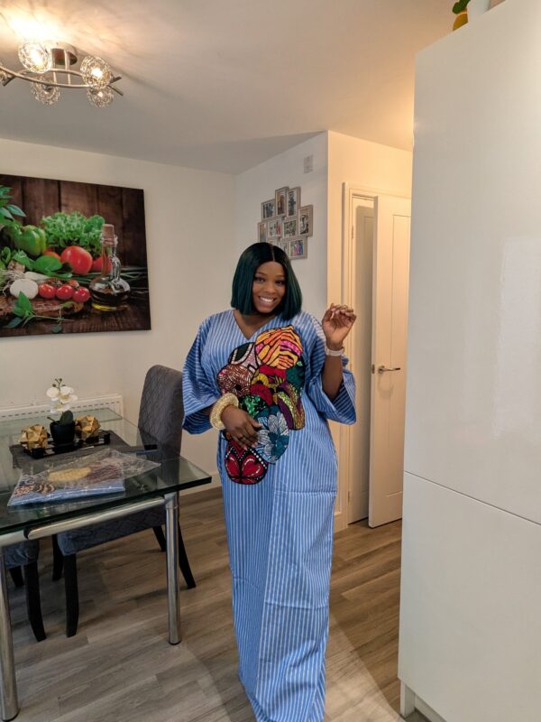 Monica Blue Crepe and Ankara Patch Bubu