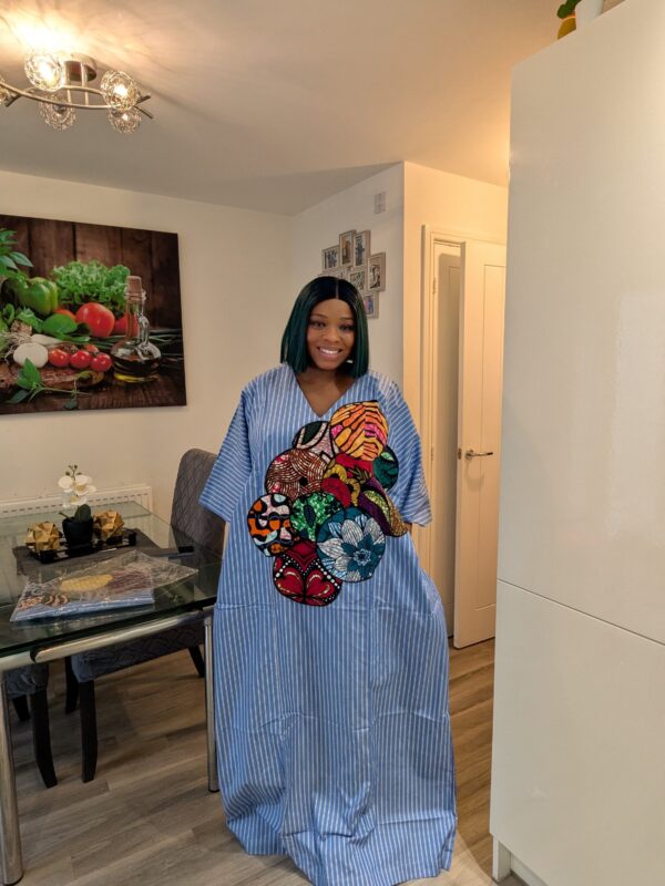 Monica Blue Crepe and Ankara Patch Bubu