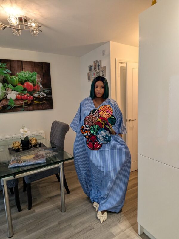 Monica Blue Crepe and Ankara Patch Bubu