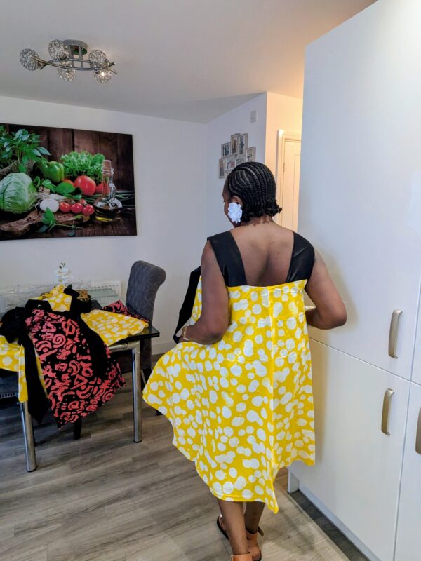 Adanna Ankara Yellow and Black Bow Dress