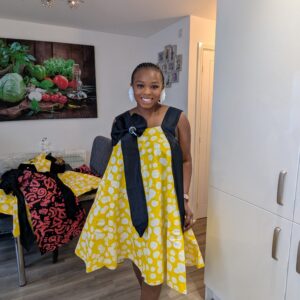 Adanna Ankara Yellow and Black Bow Dress