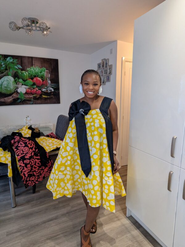Adanna Ankara Yellow and Black Bow Dress