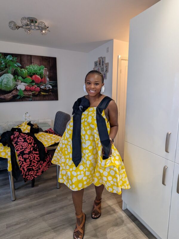 Adanna Ankara Yellow and Black Bow Dress