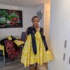Adanna Ankara Yellow and Black Bow Dress
