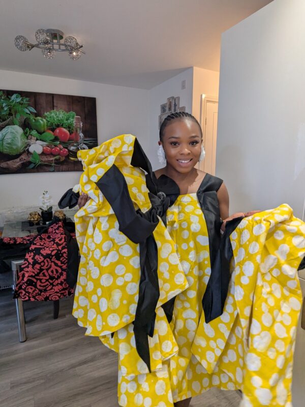 Adanna Ankara Yellow and Black Bow Dress