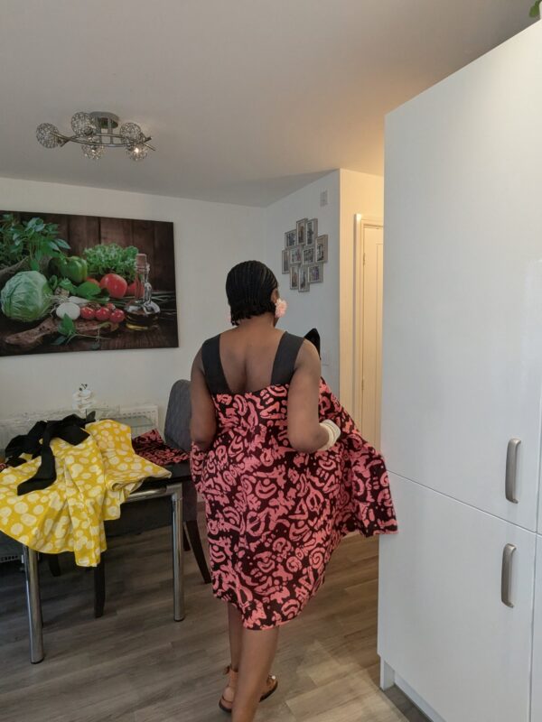 Adanna Ankara Pink and Black Bow Dress