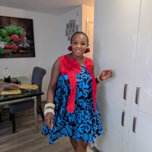 Adanna Ankara Blue and Red Bow Dress