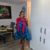 Adanna Ankara Blue and Red Bow Dress